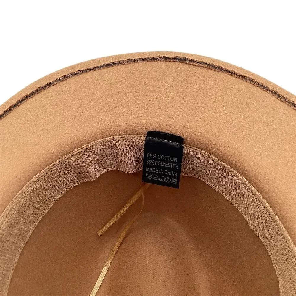 Unisex Brown‎ Wool Felt Fedora Hat with Leather Band